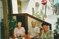 Margit on the left with her cousin from BRD in the middle, her sister Marta on the right, Hradec Králové, 1995

