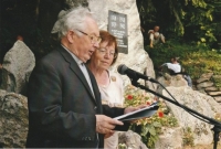 In Strážné during the unveiling of the memorial plaque to the original inhabitants with priest Skalský, 2006
