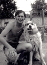 Josef Londa with a dog Míša in 1966