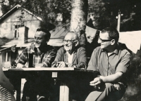 Photo from 1960s, Vladimír Branislav (left), former commissioner of Aurora A. V. Bělyšev (in the middle) and Jaromír Kincl on the right
