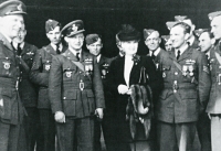 Wife of President E. Beneš Hana with pilots, Otakar Hrubý is standing on her right