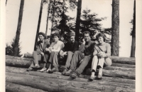 Jiří Poláček with his schoolmates from the Faculty of Science of Charles University in Bucek in June 1960
