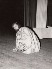 Josef Novotný in 1984 in a role of a watchman in the performance King Kreon, amateur ensemble of J. K. Tyl
