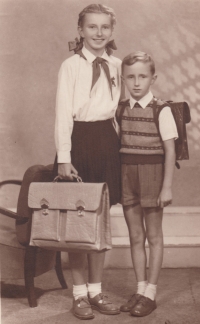 Josef Novotný with his sister Olga Novotná in 1956