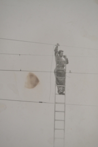 Bohuslav Jirásek at work on electric traction line (1960s)