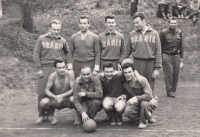 Theodor Jan (first kneeling from left) at a volleyball tournament, ca. 1958