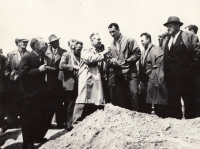 Theodor Jan (centre) during the construction of silage pits, 1964
