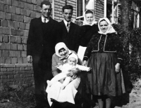 Little boy Pavel Záleský with his parents and grandparents / Mutěnice / 1955