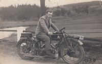 Antonín Souček on a motorcycle D-Rad, 1929