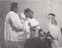 His eldest brother's wedding ceremony, father Tyrner in the middle, 1958 
