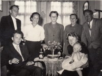 In the back, from the left: witness's parents, Ladislav Fröde, parents of his German sister-in-law; in the front row: his elder brother, his wife and daughter, 1956 
