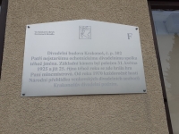 Commemorative plaque at the Krakonoš Theatre in Vysoké nad Jizerou, 2021