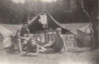 Witness, centre. Summer camp in Hodruše. 1950