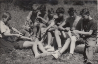 Bandaging the wounds. Summer camp in Hodruše. 1950