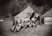 Bandaged campers at the summer camp in Hodruše. 1950