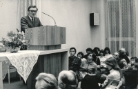 Her husband, Andrej Beňa, preaching at the opening of a new house of prayer in Horní Počernice, 1979