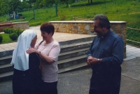 Božena Beňová with Sister Damiana at Velehrad, her brother Jaroslav on the right, 2005