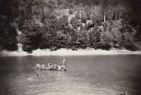 Battle of inflatable boats. Summer camp in Hodruše. 1950