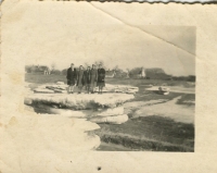 Last winter in Hamuliakovo. In the background the house of the Pammer family. year 1947