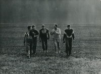 At the time of establishing of ISBA, Tomáš Pačes in the middle wearing dungarees, 1961