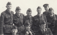 Josef Mervart for the first time in the role of commander (second from the right), Králický Sněžník, 1953. 
