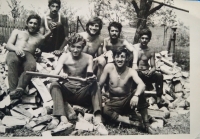 Róbert Vasiliak on the brigade with his Roma friends during the holidays in 1971 or 1972.