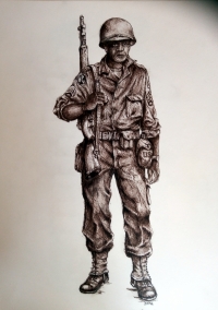 American soldier, drawing, Jindrich Prach
