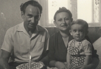 Jan's first birthday, with mom and dad. Ostrožská Nová Ves, No. 35.