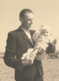 Jan's godfather, Josef Kovář of Kostníky, and baby Jan. 1959