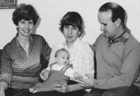 With husband and daughters, 1980