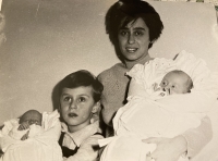 Viera with her older son and twins, year 1971 