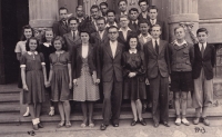 While studying at the secondary grammar school in Boskovice during the war, 1943, Anna is second from the bottom left