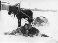 On the right side - Mykhailo Prytula, brother of the respondent, who carried water to the settlement, Yuzhnaya mine, Prokopyevsk, Kemerovo region, end of 1940s

