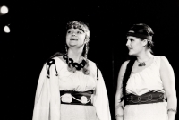 As Vlasta in the folk play Vodseďálka, adapted by J. Kopecký "Nová komedyje vo Libuši a dívčí vojně v Čechách" (to celebrate 200 years of amateur theatre in Vysoké), 1986 