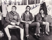 Karel Kodejška at the Tatras Cup in the first half of the 1970s, on the left the East German jumper Hans-George Aschenbach, on the right the Swiss Walter Steiner