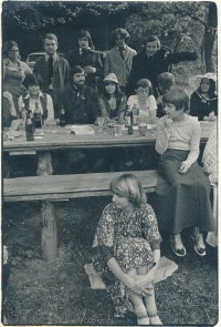 Sylvie Krobová (sitting on a bench), Garden party, 1977