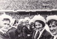 Elena Moskalová (second from the right) in a picture from the opening ceremony of the Olympic Games in Mexico, 1968