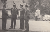 Ludvík Svoboda's visit to Červená Voda on July 6, 1958, Editha and her children stand on the right
