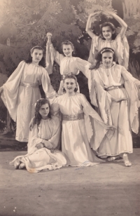 Theater performance, Anna lower left
