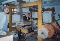 Witness' parents, Marta and Jan Svoboda, at a weaving loom in Zelów. 1993