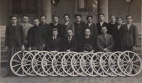 Rudolf Hegner (sitting second from the left) as a teacher in an apprentice school in Žďár nad Sázavou