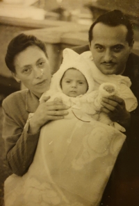 Michal as a baby with his parents, 1949.

