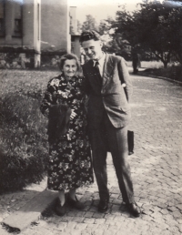 With his mother in front of the hospital in Chrudim, 1955 