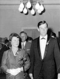 Hedvika Köhlerová walks her son Jan down the aisle. Praha, 1969
