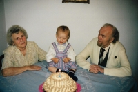 Hedvika and Jan Köhler celebrating the birthday of  their great-grandson Oldřich. Hedvika made the cake as she often did. 1996
      