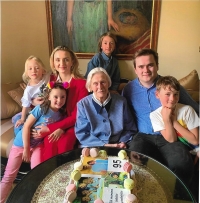 The 95th birthday of Hedvika Köhlerová with all her grandchildren. On the right, Oldřich and Jáchym, at the back, Jindřich, on the right, Markéta holding Adéla, next to her, Anna. 2019
      