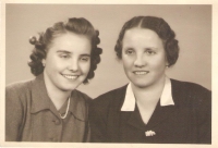 With mother, 1949