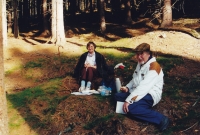 Jana Singerová on a trip with a German friend in the forest, around 2000