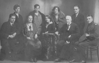 Father's family: father bottom left, his mother top left, grandmother Mary bottom second from the left, grandfather bottom fourth from the left
