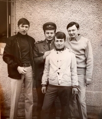 With friends from the military buildings administration, Jiří in white, 1969